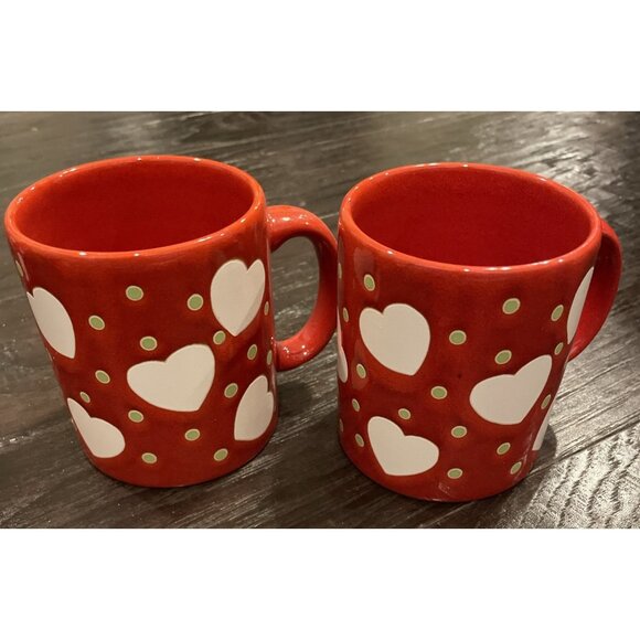 Waechtersbach‎ Hearts Mug Polka Dot Spain Love Anniversary Valentines Set Of 2 - Picture 1 of 6